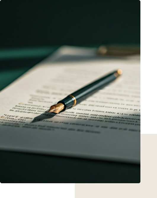 Documento legal firmado con pluma estilográfica